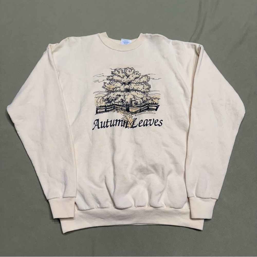 VTG 1994 Santee By Pluma Autumn Leaves Nature Tree Leaves Cream Crewneck Sz.XL